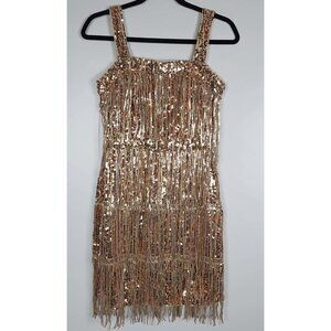 Women's Sequin Fringe Mini Dress Spaghetti Strap Cocktail Party Dress, S